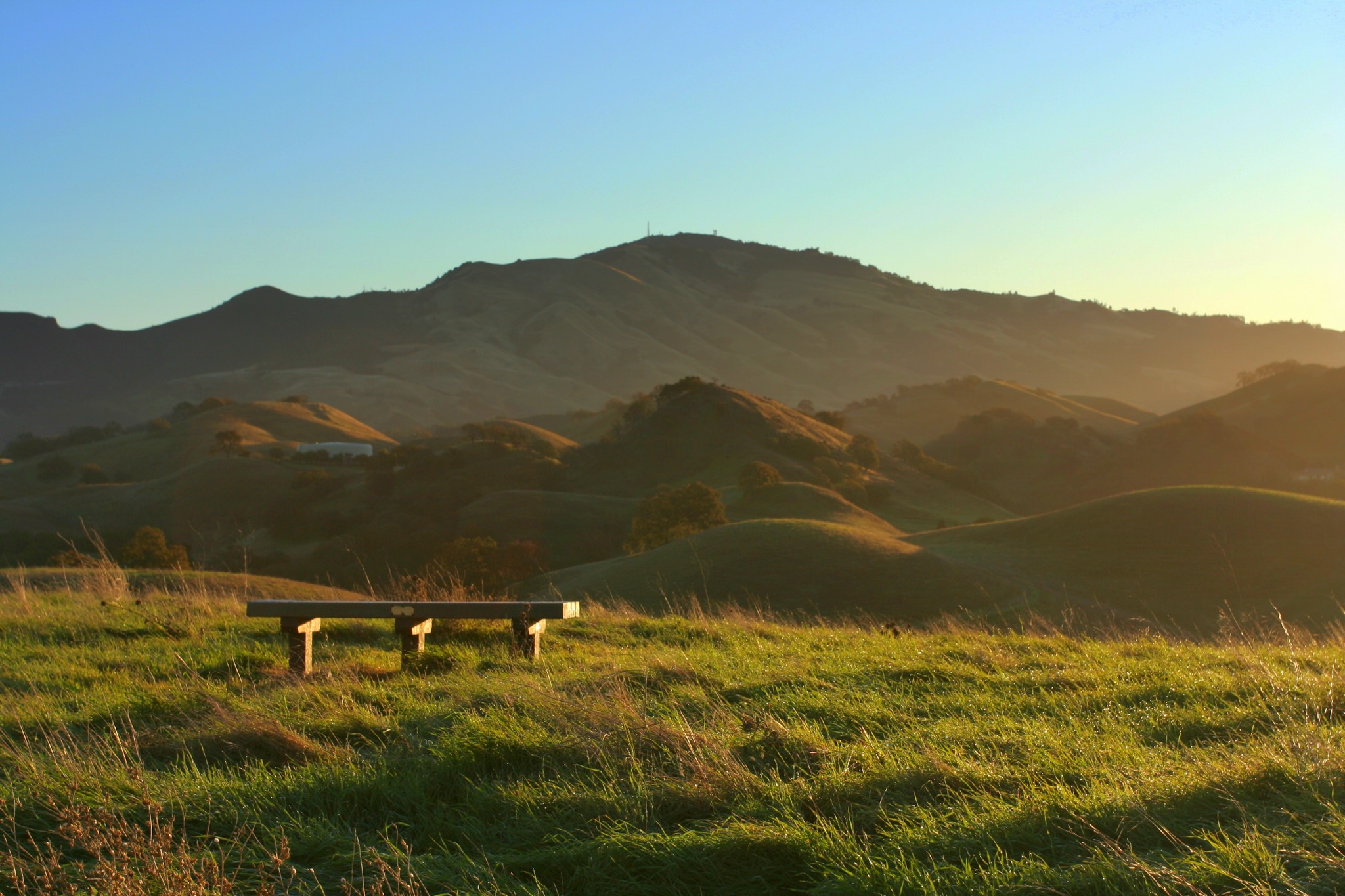 Mount Diablo at dawn over the golden foothills of Contra Costa County.